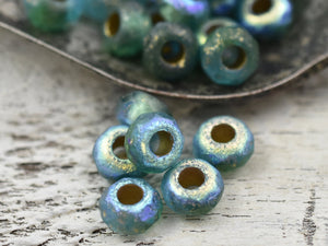 Large Hole Glass Beads, 6mm X 9mm Rondelle Roller With 3mm Hole, Blue With  Gold Lining, 10 Pieces 