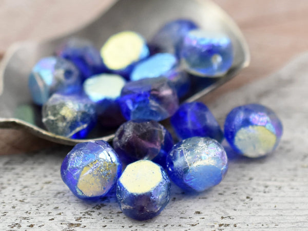 Czech Glass Beads - Round Beads - Table Cut Beads - Etched Beads - 8mm Beads - 8mm - 10pcs - (1093)