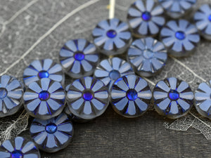 Flower Beads - Picasso Beads - Czech Glass Beads - Coin Beads - Sunflower Bead - 12mm - 6pcs (597)