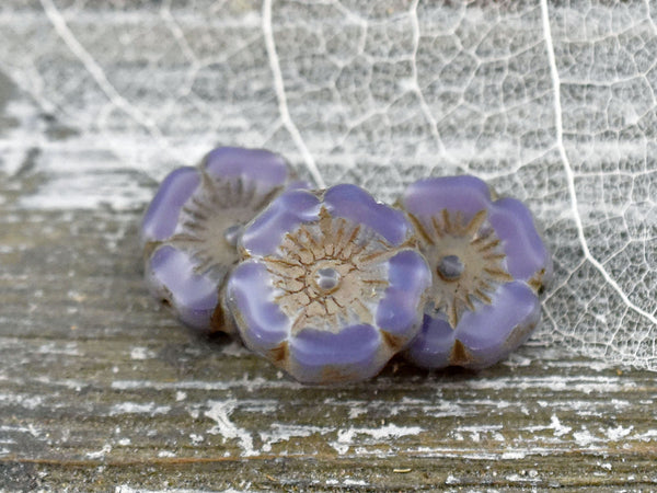 Czech Glass Beads - Hawaiian Flower Beads - Czech Glass Flowers - Purple Flowers - Hibiscus Flower - 12mm - 6pcs (4633)