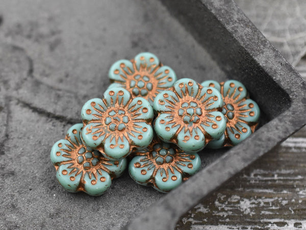 Czech Glass Beads - Flower Beads - Picasso Beads - Wildflower Beads - Czech Glass Flowers - 14mm - 6pcs - (3749)