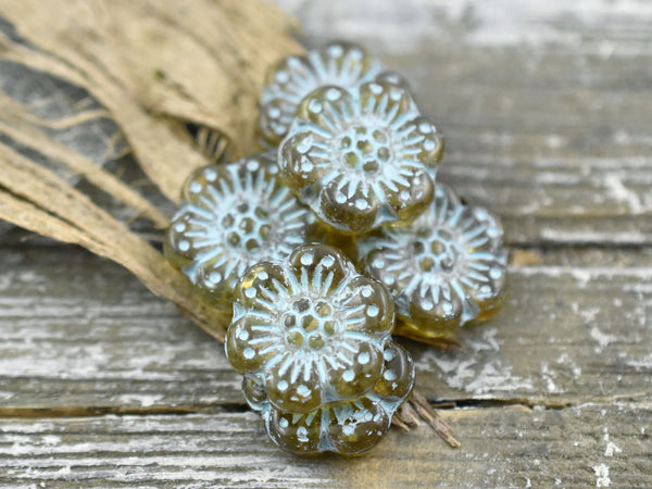 Czech Glass Beads - Flower Beads - Picasso Beads - Wildflower Beads - Czech Glass Flowers - 14mm - 6pcs - (5644)