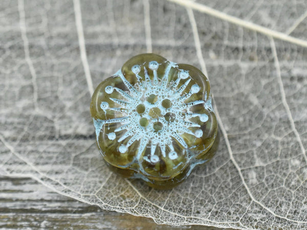 Czech Glass Beads - Picasso Beads - Flower Beads - Czech Glass Flowers - Wildflower Beads - 18mm Flower - 2pcs - (936)