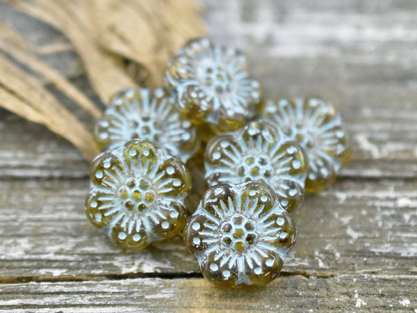 Czech Glass Beads - Flower Beads - Picasso Beads - Wildflower Beads - Czech Glass Flowers - 14mm - 6pcs - (5644)