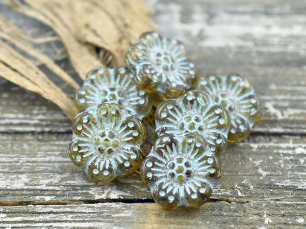 Czech Glass Beads - Flower Beads - Picasso Beads - Wildflower Beads - Czech Glass Flowers - 14mm - 6pcs - (5644)