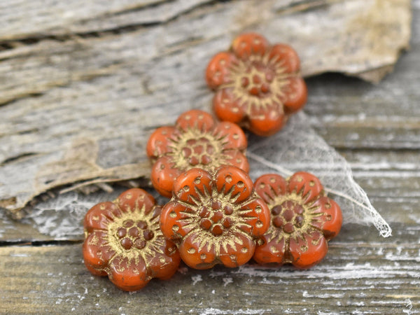 Czech Glass Beads - 14mm Flower Beads - Picasso Beads - Wild Flower Beads - Orange Opaline - 14mm - 6pcs - (2475)