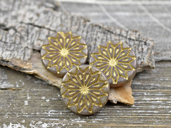 Czech Glass Beads - Flower Beads - Focal Beads - Mandala Beads - Star Flower Bead - Picasso Beads - 2pcs - 18mm - (A147)