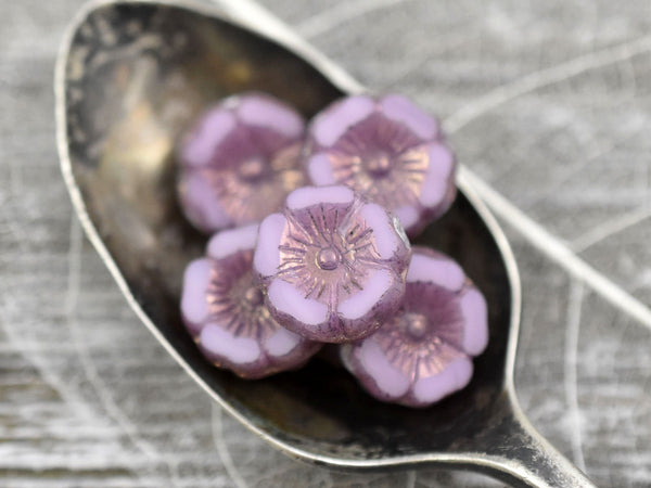 Czech Glass Beads - Hawaiian Flower Beads - Czech Glass Flowers - Pink Flower Beads - Hibiscus Flower - 12mm - 6pcs (1932)