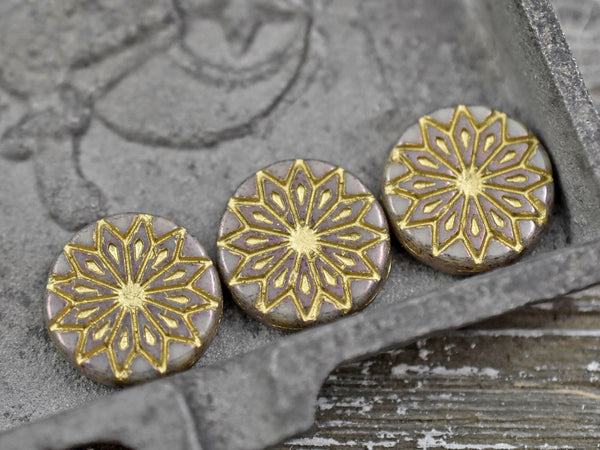 Czech Glass Beads - Flower Beads - Focal Beads - Mandala Beads - Star Flower Bead - Picasso Beads - 2pcs - 18mm - (A147)