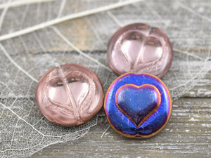 Heart Beads - Czech Glass Beads - Pink Heart Bead - Picasso Beads - 17mm - 4pcs - (2615)