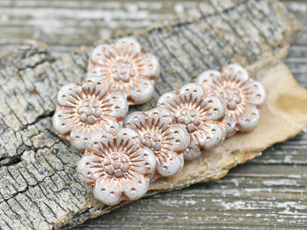 Flower Beads - Czech Glass Beads - Picasso Beads - Wildflower Beads - Wild Rose Beads - 14mm - 6pcs - (5598)