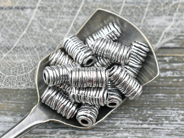 *25* 6x11mm Antique Silver Column Beads