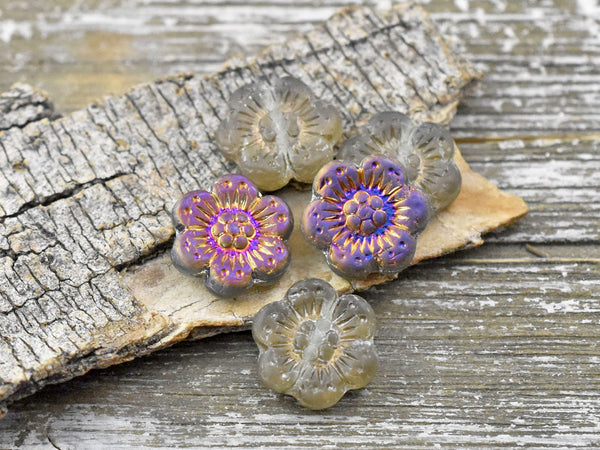 Flower Beads - Czech Glass Beads - Czech Glass Flowers - Picasso Beads - Wildflower Beads - 14mm Flower - 6pcs - (5439)