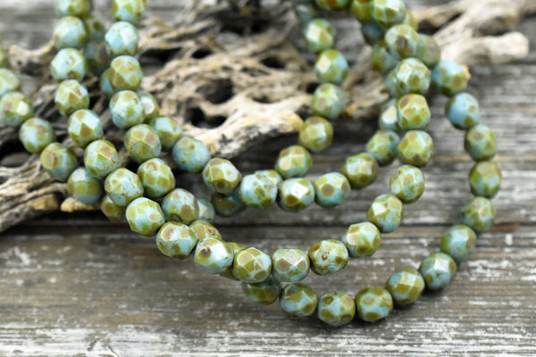 Picasso Beads - Fire Polished Beads - Round Beads - Czech Glass Beads - Turquoise Picasso - 30pcs (5646)