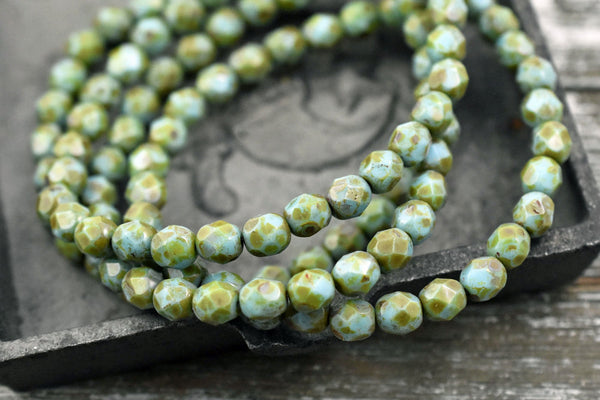 Picasso Beads - Fire Polished Beads - Round Beads - Czech Glass Beads - Turquoise Picasso - 30pcs (5646)