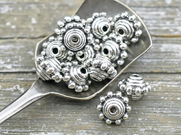 *15* 7x10mm Antique Silver Dotted Rondelle Beads