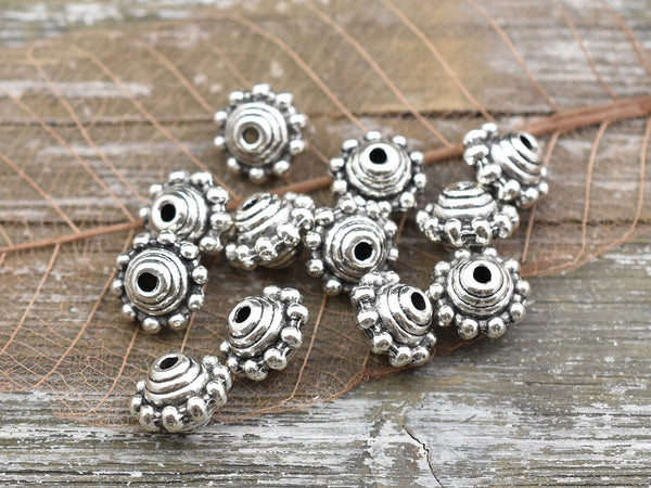 *15* 7x10mm Antique Silver Dotted Rondelle Beads