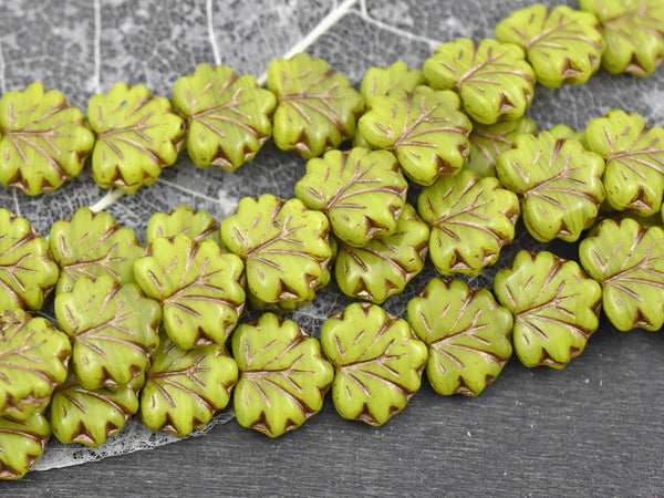 Leaf Beads - Picasso Beads - Czech Glass Beads - Fall Beads - Czech Leaves - 13x11mm - 12pcs - (565)