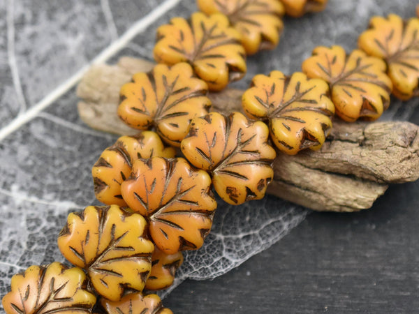 Fall Beads - Czech Glass Beads - Leaf Beads - Picasso Beads - Czech Leaves - 13x11mm - 12pcs - (598)