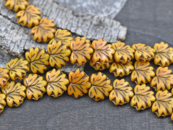 Fall Beads - Czech Glass Beads - Leaf Beads - Picasso Beads - Czech Leaves - 13x11mm - 12pcs - (598)