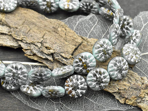 16* 9mm Copper Washed Etched Translucent Grey Hawaiian Flower Beads – The  Bead Obsession