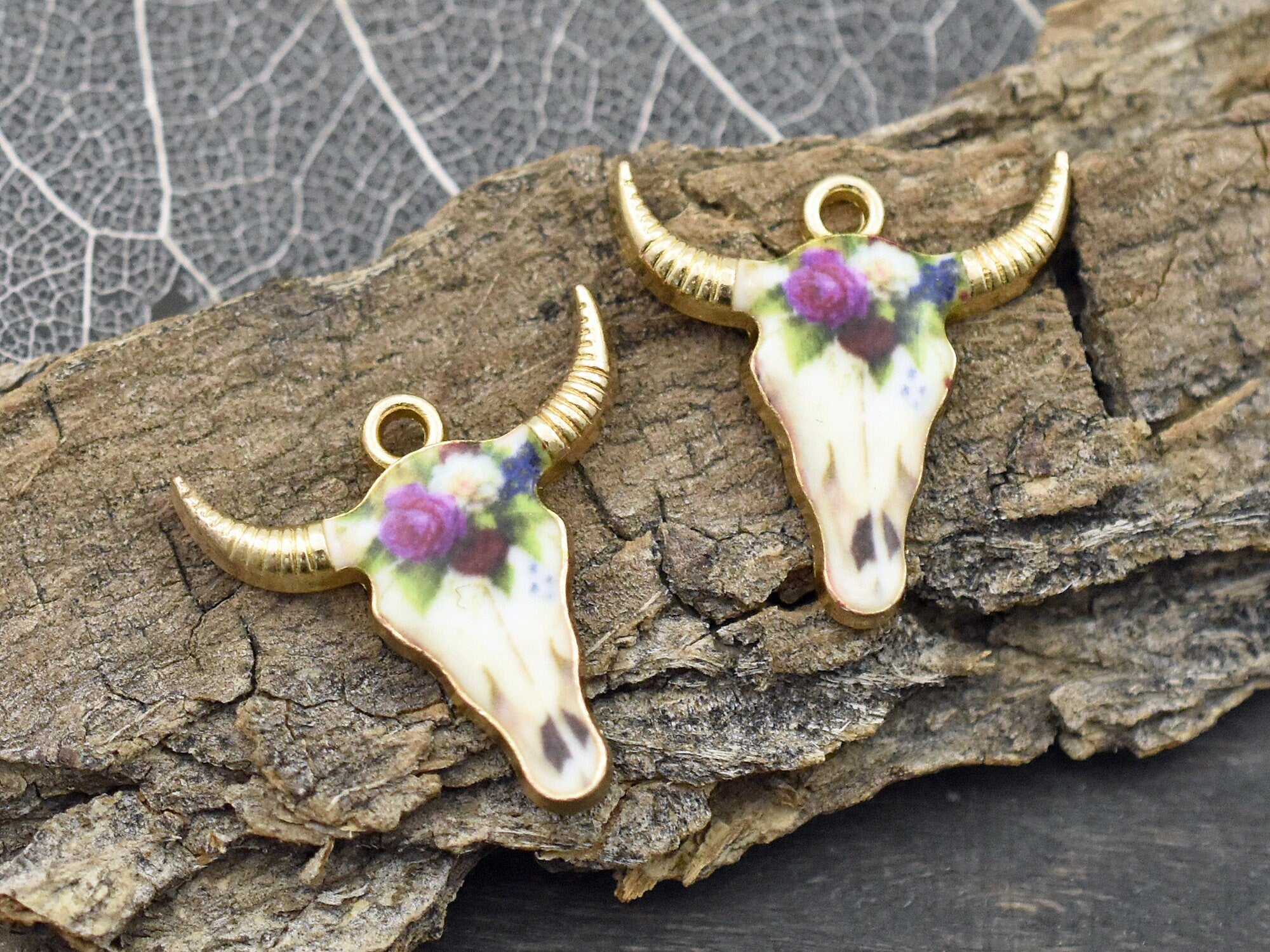 5* 22x21mm Floral Enamel Cow Head Charms #5