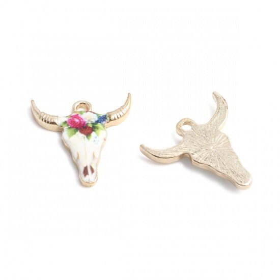 5* 22x21mm Floral Enamel Cow Head Charms #5