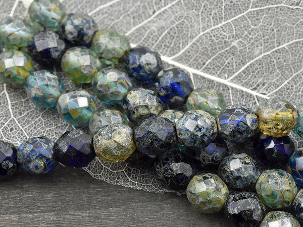Natural African Green Opal Faceted Round Beads 10mm Large Faceted