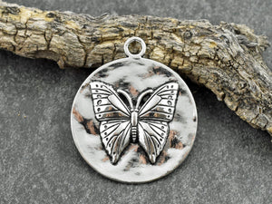 Metal Pendants - Butterfly Pendant - Boho Pendant - Medallion Pendant - Antique Silver Pendant - 44x38mm - 2pcs - (2126)