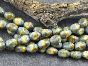 Picasso Beads - Czech Glass Beads - Organic Beads - Oval Beads - 12x9mm - 15pcs - (4542)