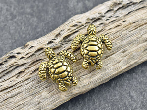 Turtle Beads - Metal Beads - Antique Gold - Gold Beads - Sealife Beads - 18x16mm - 10pcs - (B243)