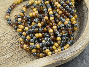 6/o Aged Bee Hive Picasso Mix, Czech Glass Seed Beads, 4mm Seed