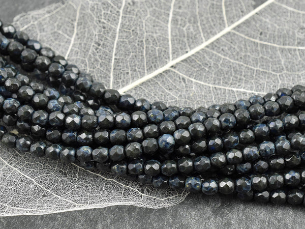 *50* 4mm Opaque Navy Blue Travertine Fire Polished Round Beads Czech Glass Beads by GR8BEADS - The Bead Obsession