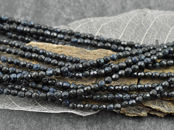 *50* 4mm Opaque Navy Blue Travertine Fire Polished Round Beads Czech Glass Beads by GR8BEADS - The Bead Obsession